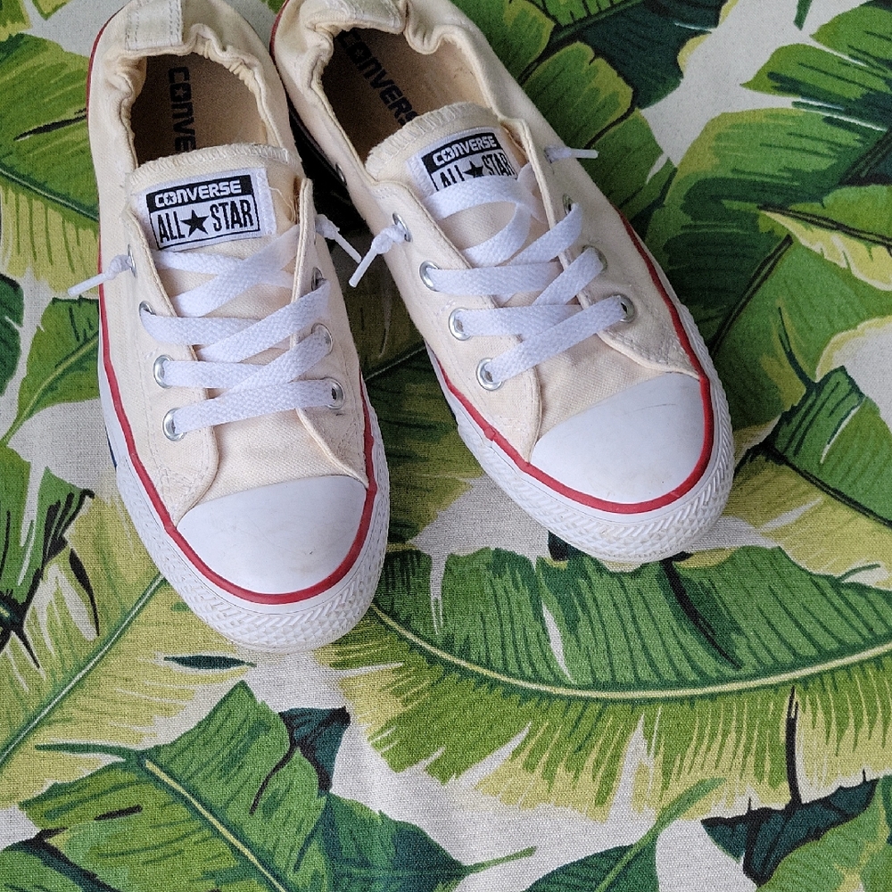 Converse Cream Canvas Low Top Sneakers with Red Trim